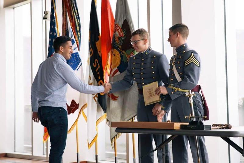 Chase Antony ’18 accepts his award for 3rd place at the Model UN conference at the U.S. Military Academy. – VMI Photo courtesy of Ryan Nagatoshi ’18.